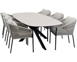 7-delige tuinset | 6 Elvira tuinstoelen (Black) | Tuintafel Malaga 240x115cm (Black)