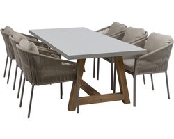 7-delige tuinset | 6 Elvira tuinstoelen (Camel) | Tuintafel Rock 235x100cm (Beton)