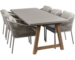 7-delige tuinset | 6 Elvira tuinstoelen (Camel) | Tuintafel Rock 235x95cm (Beton)