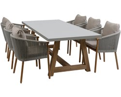 7-delige tuinset | 6 Es Vedra tuinstoelen (Teakhout) | Tuintafel Rock 235x95cm (Beton)