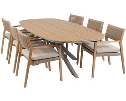 7-delige tuinset | 6 Felline tuinstoelen (Acaciahout) | Tuintafel Cadiz 240x115cm (Camel)