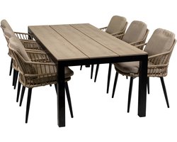 7-delige tuinset | 6 Isabel stoelen (Sand) | 225cm Cyprus tuintafel (Wood)