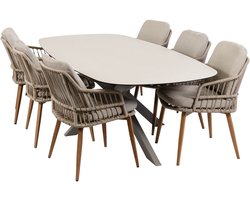 7-delige tuinset | 6 Isabel tuinstoelen (Sand/Wood) | Tuintafel Malaga 240x115cm (Camel)