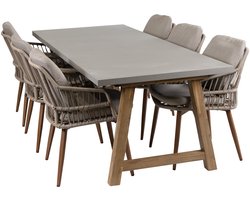 7-delige tuinset | 6 Isabel tuinstoelen (Sand/Wood) | Tuintafel Rock 235x100cm (Beton)