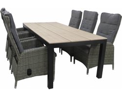 7-delige tuinset | 6 Kos verstelbare stoelen (AG) | 225cm Cyprus tuintafel (Wood)