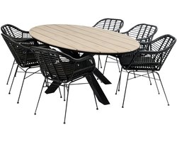 7-delige tuinset | 6 Oslo dining tuinstoelen | 220cm ovale Cyprus tuintafel