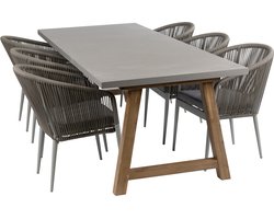 7-delige tuinset | 6 Sluis tuinstoelen (Sand/Off Sand) | Tuintafel Rock 235x95cm (Beton)