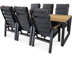 7-delige tuinset | Como Dining verstelbare tuinstoel antraciet | Taste by 4 Seasons Heritage tuintafel 220cm - 6 persoons