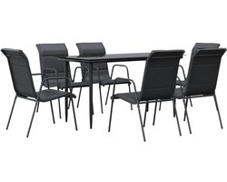 7-delige Tuinset | Tuinmeubelset | Zitgroep textileen en staal zwart