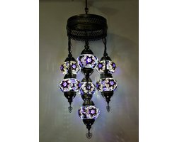 7 globe glas paars Mozaïek Turkse hanglamp Oosterse kroonluchter