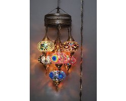 7 globe hanglamp mozaïek glas multicolour - Turkse hanglamp 7 bollen mozaïek glas multicolour - Oosterse kroonluchter 7 bollen mozaïek glas multicolour