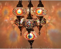 7 globe Turkse hanglamp Oosterse kroonluchter mozaïek glas met rode tinten