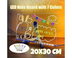 7-Kleuren LED Tekenstift Bord – Wisbaar & Draagbaar Verlichtingsbord | Acrylic Led Lamp Tekenbord - Memobord - Notitiebord - Schrijfbord -Nachtlamp-20 x 30cm formaat(A4) 7 marker- Slaapkamer&Presentaties Black Friday Kerstcadeau-Sinterklaas-Nieuwjaar
