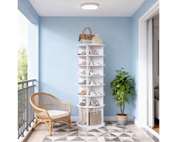 7-laags draaibare schoenenrek – 360° draaibaar schoenenrek - vrijstaand - basis geschikt voor laarzen - wit - 60 x 60 x 184 cm