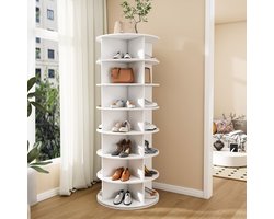 7-laagse draaibare schoenenrek-toren - 360° draaibaar - vrijstaand schoenenrek - wit - 60 x 60 x 161 cm