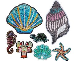 7 Stijlen Ocean Sewing Patches met Beads en Sequins - Zeevruchten Borduurpatches voor Hoeden, Rugzakken en Kleding DIY Creaties