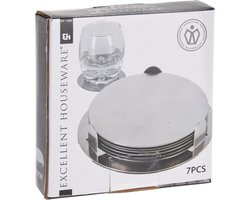 7 Stks Rvs Onderzetters Set - Ronde Antislip Hittebestendige -Cup Matten Tafel Placemats met Base Houder