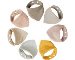 7 stuks - baby slabbetjes - kwijl bestendige slabbetjes - met 2 verstelbare knopen - unisex driehoekige slabbetjes - zacht - absorberend - ademend - voor pasgeborenen, baby's en peuters - 26*26*33 cm - 7 kleuren