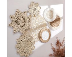 7 stuks Boho Wandmanden Decoratie Hangende Rustieke Rotan Wandmanden Ronde Wandkunst voor Boerderij Woonkamers Slaapkamers Keukendecoraties