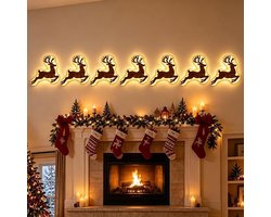 7 stuks - Kerst Wandlamp - Verlichte houten 3D-kerstdecoratie - Kerstwanddecoraties - Kerstverlichting - Houten rendier-kerstdecoratie - Kerstcadeau - Zelfklevend - Geschikt voor woonkamers, slaapkamers en ruimtes met een open haard