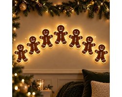 7 stuks - Verlichte houten 3D-kerstdecoratie - Kerst Wandlamp - Kerstverlichting - Lichtende Wanddecoratie - Kerstcadeau - Wanddecoratie - Zelfklevend - Geschikt voor woonkamers, slaapkamers en ruimtes met een open haard - Peperkoekmannetje
