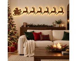 7 stuks - Verlichte houten 3D-kerstdecoratie - Lichtende Wanddecoratie - Kerstwanddecoraties - Sleeënde oude man - Verlichte kerstversiering - Kerstcadeau - Zelfklevend - Geschikt voor woonkamers, slaapkamers en ruimtes met een open haard