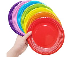 70 stuks DIY Kleurrijke Papieren Borden - 18 cm Ronde Feestborden in Regenboogkleuren - Voor Verjaardagen - Barbecues - Picknicks - DIY Schilderen
