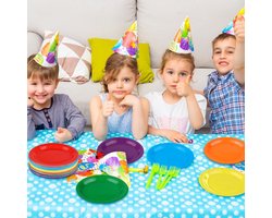 70 Stuks Kleurrijke Papieren Borden - 18 cm Ronde Feestborden in Regenboogkleuren voor Verjaardagen, Barbecues en Picknicks, Perfect voor DIY Schilderen