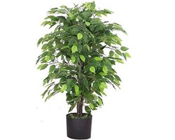 7088 Design UK Kunstmatige Ficus Boom - Ficus Plant - Groene Bossige Ficus - 90cm - Zwarte Plastic Pot