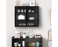 70CM Glazen Deuren Modern Tweedeurs Wandkast - Met Drie Opbergvakken - voor Ingang Woonkamer Badkamer Eetkamer - Zwart
