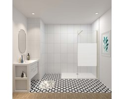 70x200cm inloopdouche, 8mm midden wit gematteerd gehard glas met explosieveilige folie, stabilisatiestang 140cm (kan worden gesneden), goud.