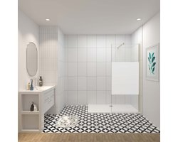 70x200cm inloopdouche, 8mm midden wit gematteerd gehard glas met explosieveilige folie, stabilisatiestang 70-120cm (verstelbaar), goud.