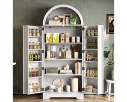 70x40x165cm hoge boogkast - keukenkast - vitrinekast - wijnkast - met open bovenste gedeelte - wit