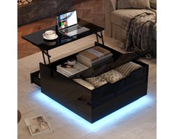 70x70x38cm woonkamer salontafel - verstelbare koffietafel met LED-verlichting - sofa tafel met lade - bijzettafel met opbergruimte - zwart