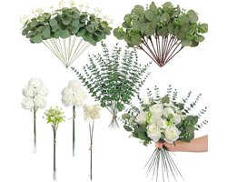 72-delige set kunstbloemen en takken, 7 soorten bloemen, groene bladeren, decoratieve takken voor DIY-projecten en interieurdecoratie