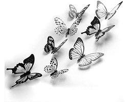 72 stuks 3D zwart en wit kristal vlinder muurstickers - Zelfklevende kunststof sticker satijn papier vlinders voor baby, kinderen slaapkamer, huis decoratie - Verwijderbare stickers