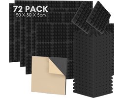72 stuks Akoestische panelen 30x30x5cm Acoustic Foam Panels, Wandpaneel, Zelfklevend, voor wanddecoratie Zwart piramide