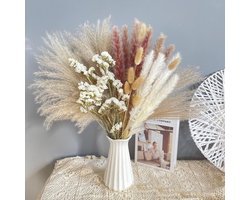 72 stuks droogbloemen, boeket, boho-decoratie, pampasgras, droogbloemen, decoratie, pampasgras, boho-decoratie, bruin, wit, pampasgras, wollige wig voor woonkamer, tafel, slaapkamer, bruiloft,