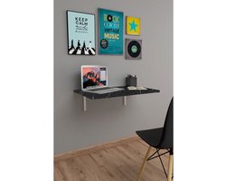 72x45 cm - Klaptafel - Wandtafel - Keukentafel - Balkontafel - Bureau - Mdf Zwart en Marmer