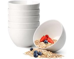 750ml Ontbijtkommen, 14x9cm Soepkom, Keramiek Grote Kommen Set voor Havermoutsalade, Set van 6, Wit, Vaatwasmachinebestendig en Ovenbestendig