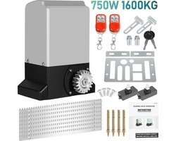 750W Poortopener schuifpoort - Voor schuifpoorten 12 m en max. 1600 kg - Poortautomatisering schuifpoort aandrijving - Grijs - met 2 sleutels en afstandsbediening - voor hotel, fabriek, rollende poort, werf poort
