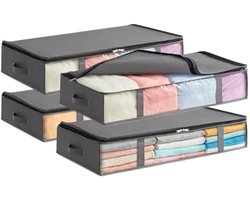 75L Opbergboxen voor Onder het Bed 3-pack, Opvouwbare Kledingopbergzakken met Doorzichtig Voorvenster, Kastorganizers en Opbergruimte voor Handdoeken, Kleding, Dekens, Grijs