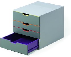 760427 Ladebox A4 (Varicolor) 4 compartimenten, met etiketten voor het labelen, veelkleurig, met etiketten voor de etikettering | Opbergbox van ABS-kunststof, voor DIN A4 tot C4, 2 XXL-laden, stapelbare organizer, 280 x 292 x 356 mm