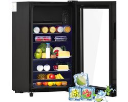 76lmini koelkast, 6L+70L voor ijs, LED -licht, Asst 51 doses limonade, water, bier of wijn. Ruis -laag werking, compressor koelsysteem, energie -efficiënt, verstelbare leg -offs