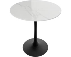 78 cm Hoge Ronde Keuken Eettafel - Gesinterde Stenen Top met Voetstuk Base - Bistro Tafel voor Vrije Tijd en Hoogte