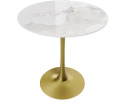 78 cm Hoge Ronde Keuken Eettafel - Gesinterde Stenen Top met Voetstuk Base - Bistro Tafel voor Vrije Tijd en Hoogteverstelling