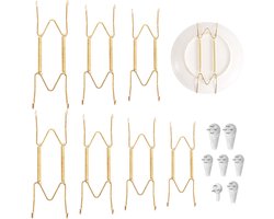 7pcs Plate Hangers voor Muren - 15.24/20.32/25.4/30.5cm Stalen Schotel Displays - Wandbevestiging Onzichtbare Draad Bord Houder - W-Vormige Bord Haken voor Decoratieve Borden Antieke Kunst