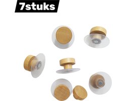 7stuks - Houten haken - Houten klevende wandhaken - Voor het ophangen van kleding, enz. in de slaapkamer - Rond - Haken - Geschikt voor slaapkamers en woonkamers - Natuurlijke houtkleur