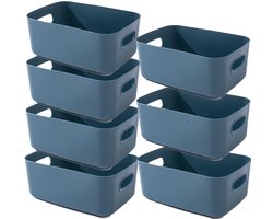 7x Blauw Opbergdozen Set – Kunststof Opbergmanden 20x14x7 cm – Handige, Duurzame & Multifunctionele Organizer voor Thuis, Kantoor en Keuken