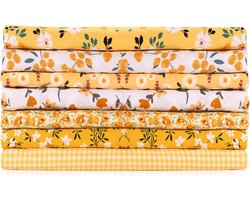 7x Fat Quarters Quiltstof Bundel Bloemen Geel Katoen voor Patchwork en Naaien 49x51 cm